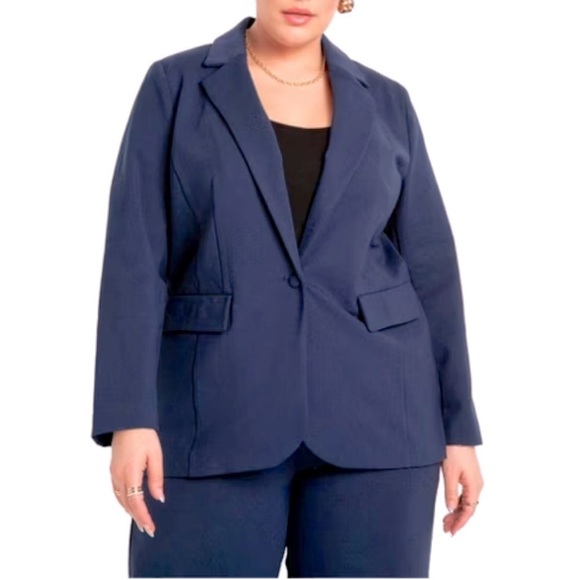 Eloquii NWT The Ultimate Stretch One Button Work Blazer Sz 28 Maritime Blue - Picture 1 of 13